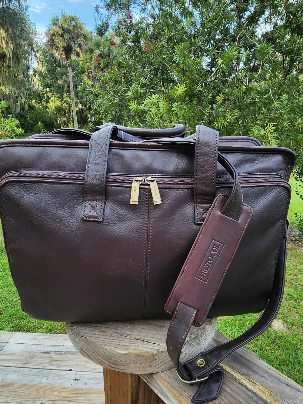 Brown Leather Travel Duffel with Shoulder Strap